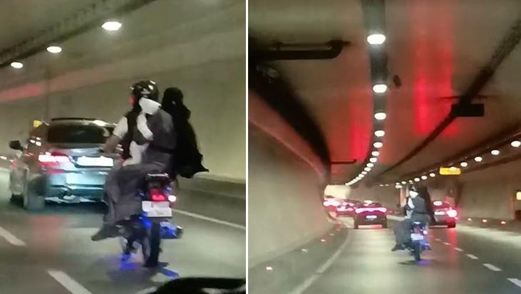Avrasya Tüneli'nde tehlikeli yolculuk: 1'i bebek 3 kişi motosiklet üzerinde