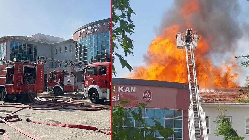Çatısı yanan okulda eğitime ara verildi