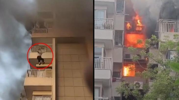 Dehşete düşüren an! Alevlerin içinde kaldı, 5. kattan atladı!